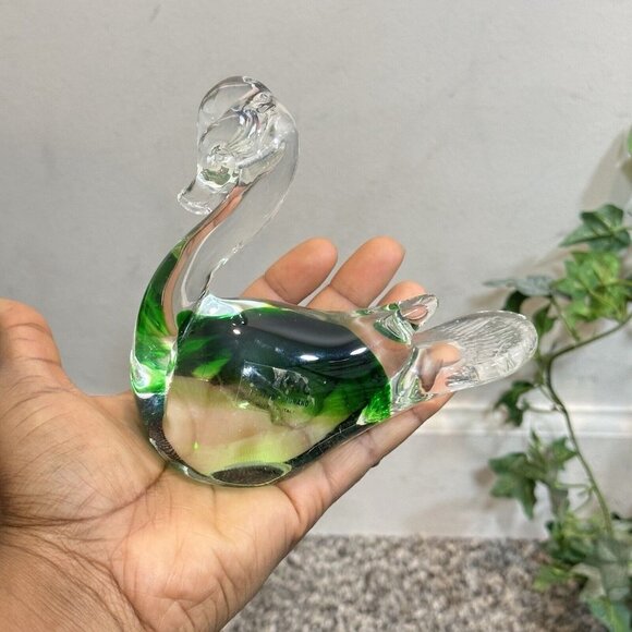 Formia Vetri Di Murano Italy Art Glass Green Clear Swan - Picture 5 of 8